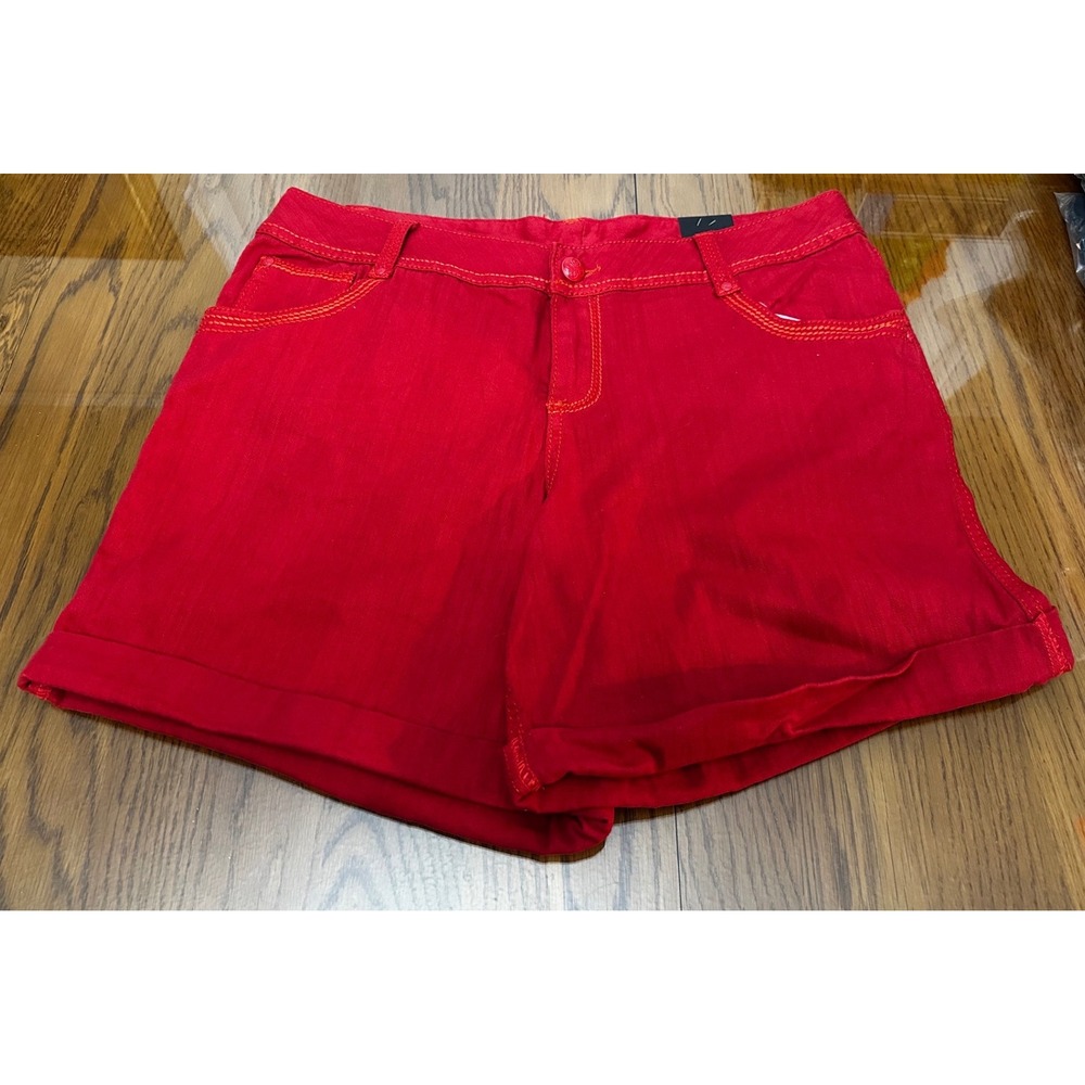 Lane Bryant Red Denim Shorts Womens 16 Stretch Cuffed Five Pocket Stitch Detail